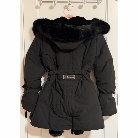 Maniere De Voir Black Puffer Jacket with Faux Fur Trim - Picture 8 of 13